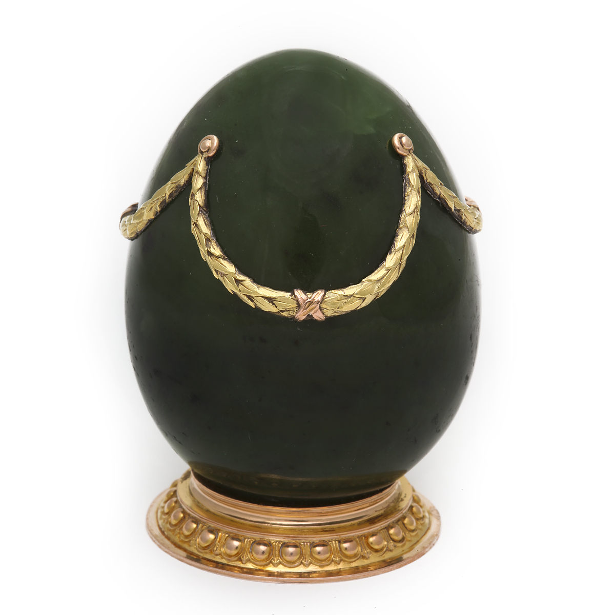 Fabergé Nephrite Egg-form Photo Frame. Decorated With Gold Bows And ...