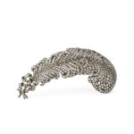 Diamond feather brooch with bow, set in silver and gold