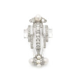 Art Deco rock crystal brooch set with diamonds and natural pearls