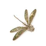 back view of green garnet and diamond dragonfly brooch