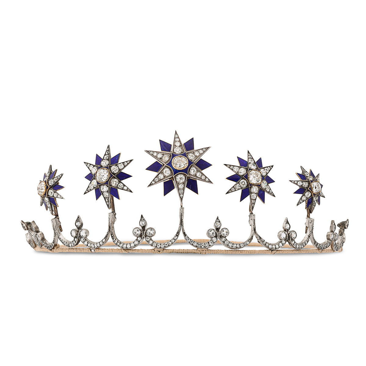 Gold and diamond tiara set with five enamel and diamond stars