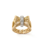 other view of gold and diamond bow basketweave ring