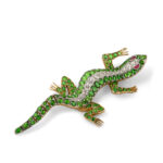 other view of demantoid garnet and diamond salamander brooch