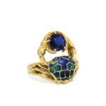 other view of enamel and sapphire crab ring