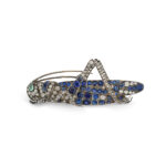 diamond and sapphire cricket brooch with emerald eyes