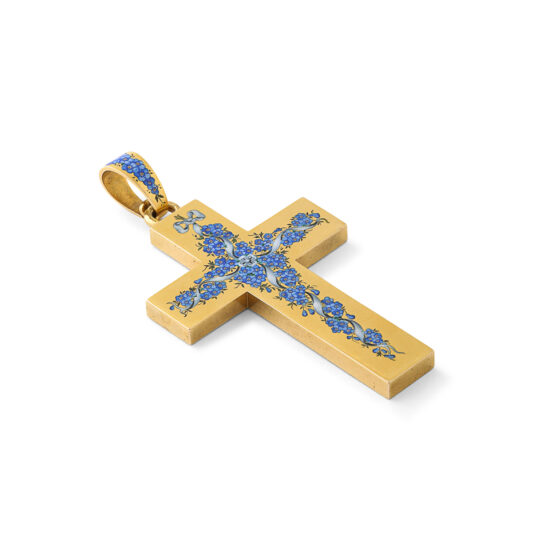 other view of gold and enamel cross pendant