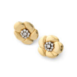 another view of the VC& A gold and diamond floral earrings