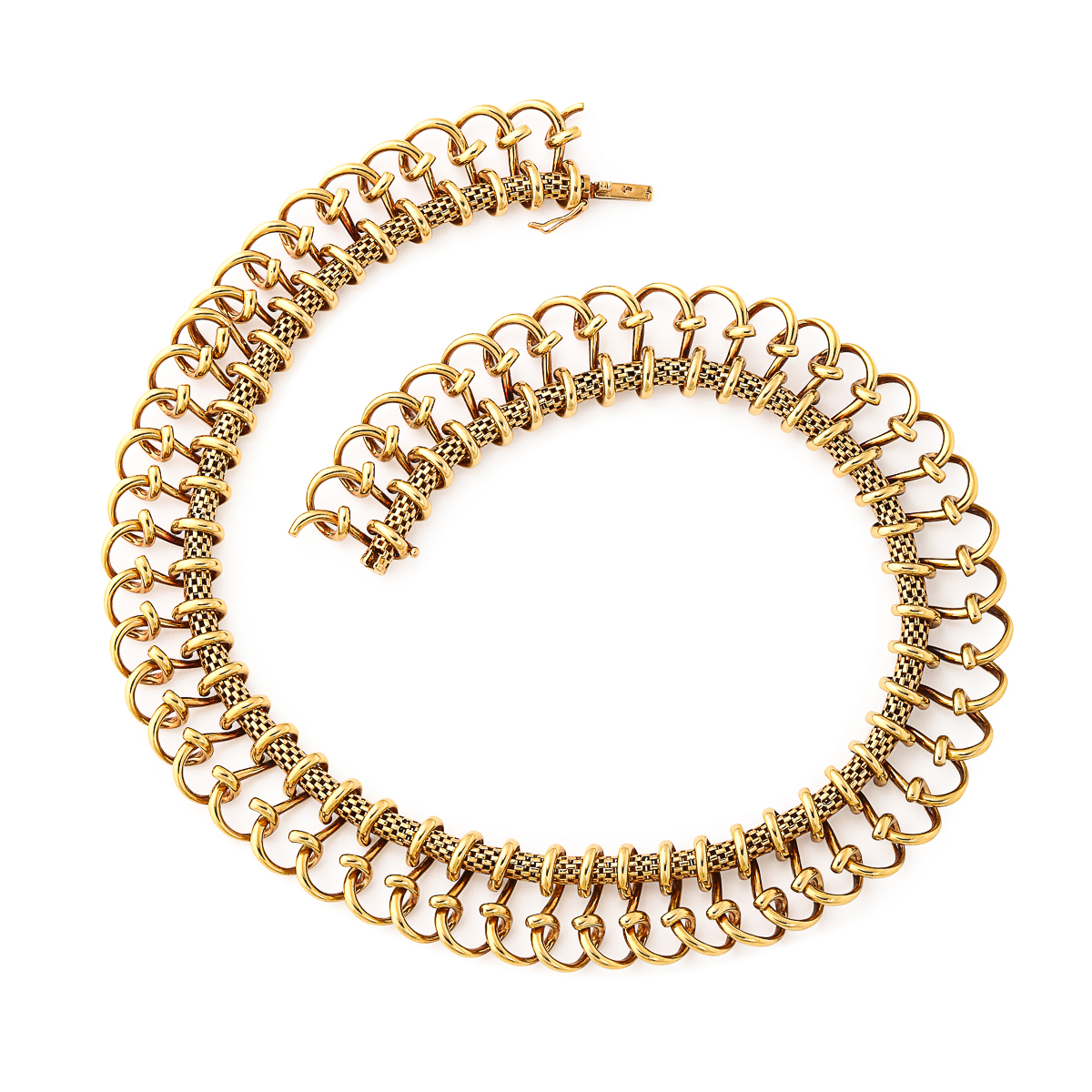 gold wirework scroll chain necklace in a spiral