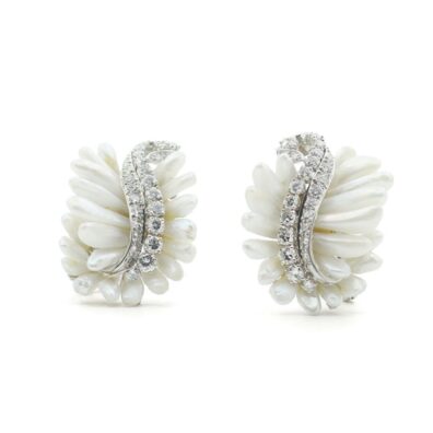 Mississippi river pearl and diamond cluster earrings