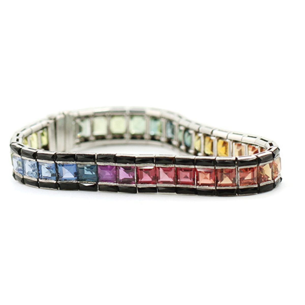 multicolored sapphire and onyx line bracelet