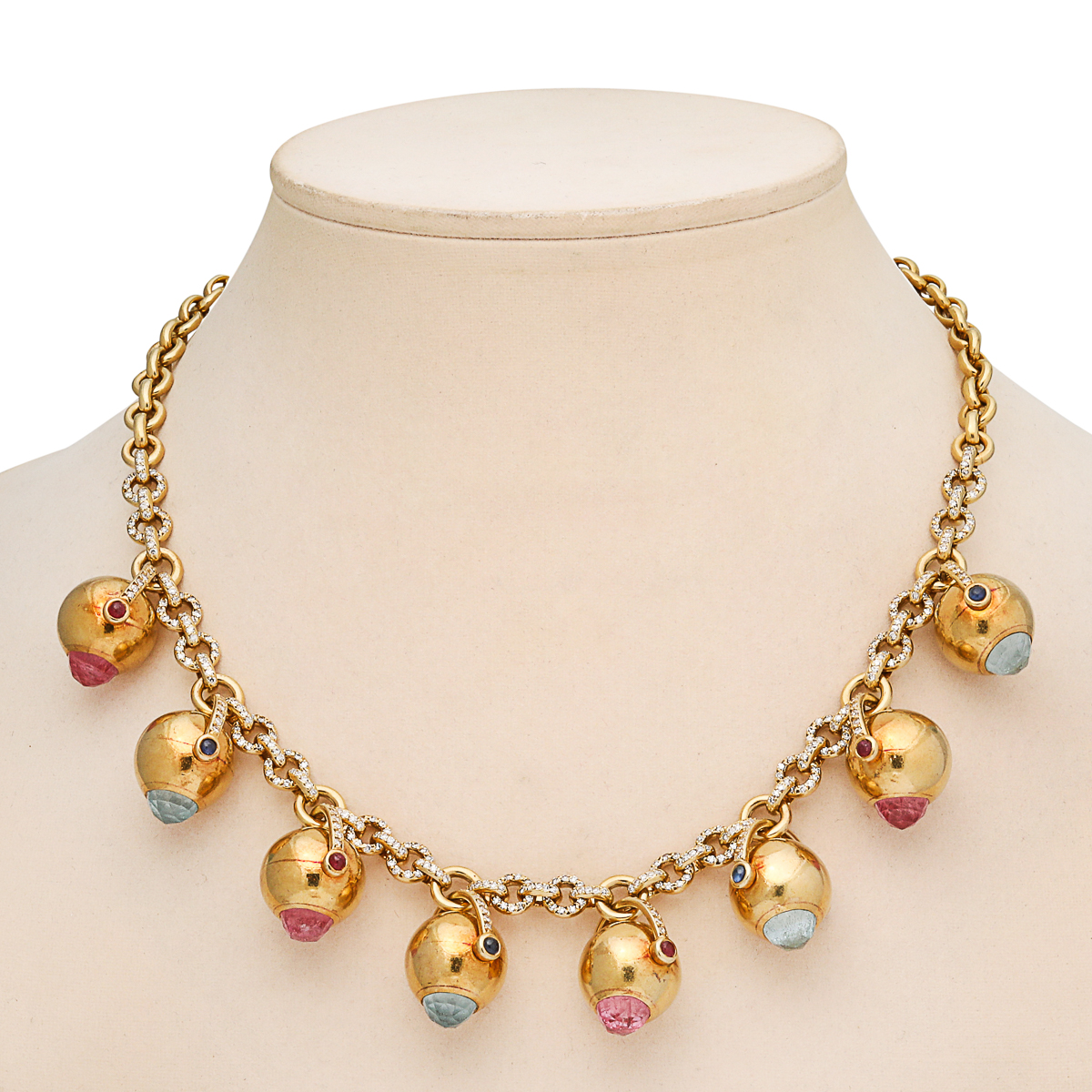 18k gold multi-colored gem-set necklace