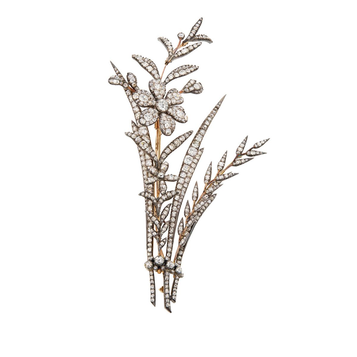 antique diamond floral and foliate spray brooch