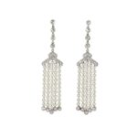 pearl and diamond tassel drop earrings