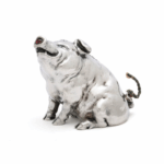 Silver bellpush in the form of a pig with a garnet nose as a pushpiece