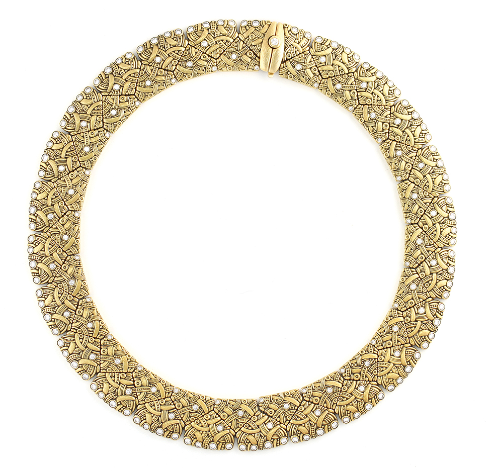 gold and diamond necklace by Alex Sepkus