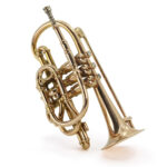 vertical view of gold and platinum cornet brooch