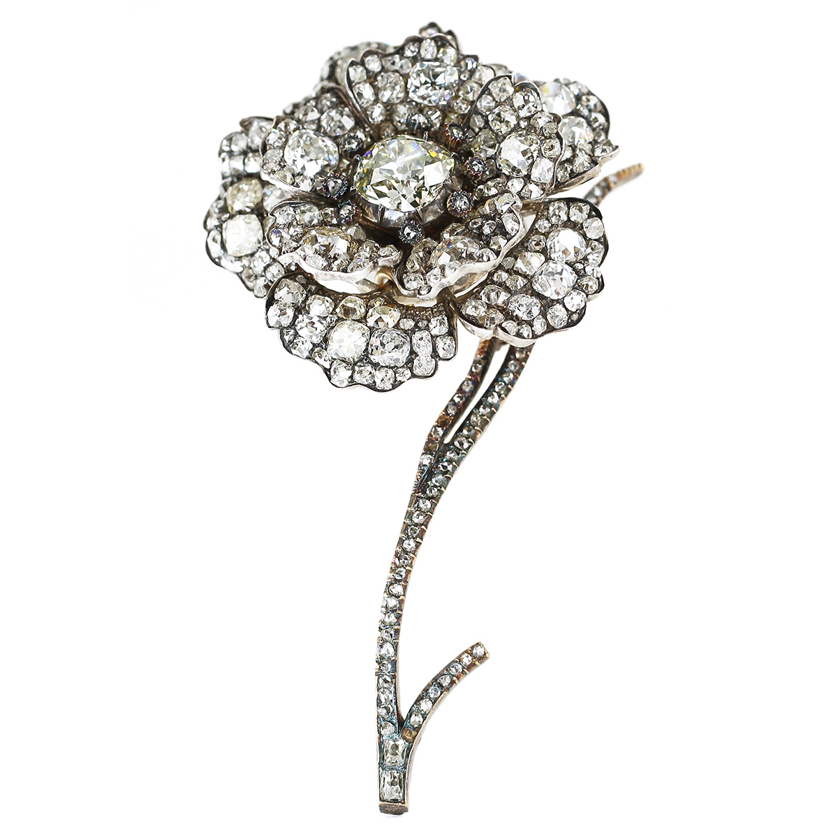 Antique English Diamond Tremblant Floral Brooch