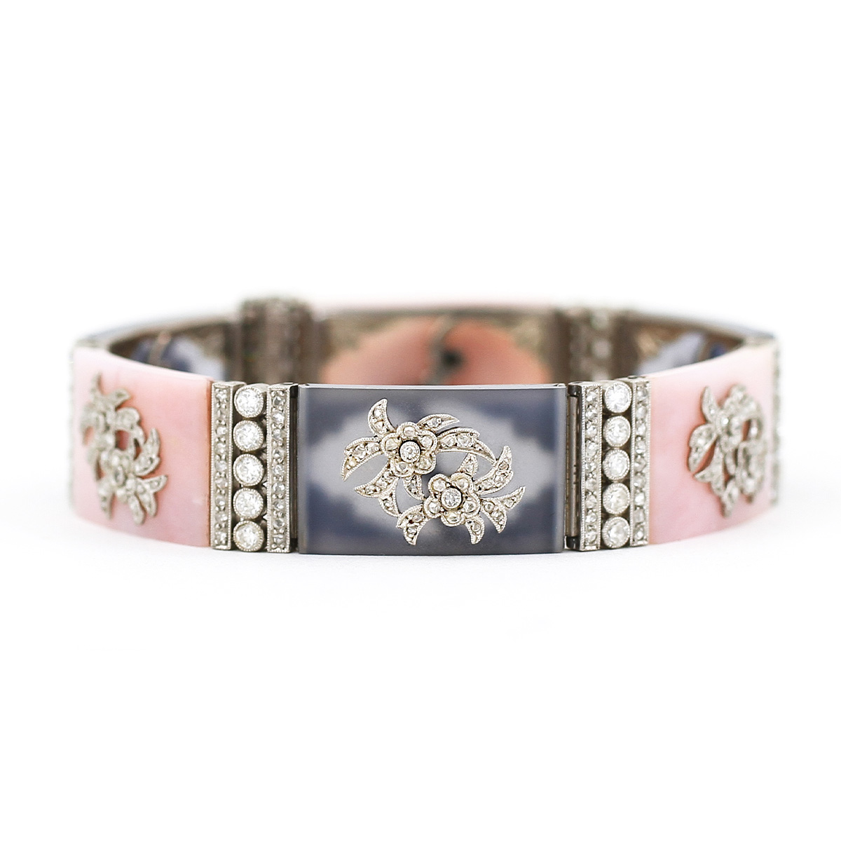 closed view of Pink Agate and Blue Chalcedony Bracelet