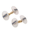other view, oval frosted rock crystal, diamond, and sapphire cufflinks